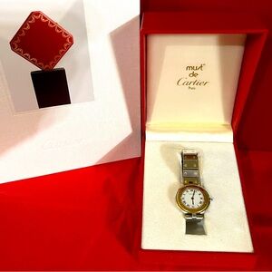 Authentic Cartier Santos Ronde Ladies 29 mm Steel 18K Yellow Gold Quartz Watch